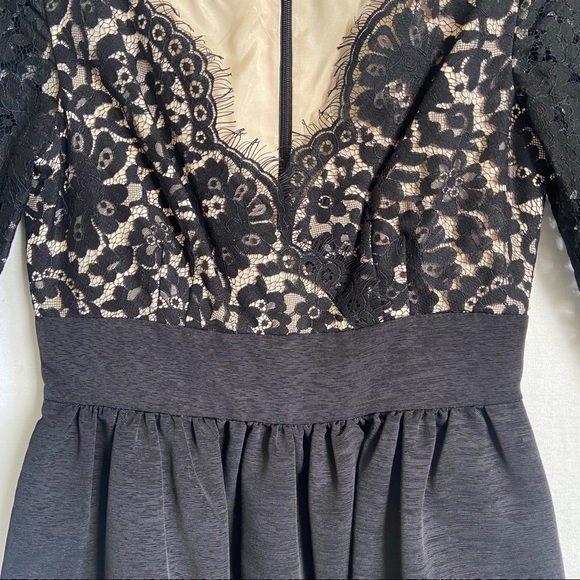 ELIZA J • Little Black Lace Dress LBD Eyelash Half Sleeve Midi Formal Chic 2 - Picture 2 of 11